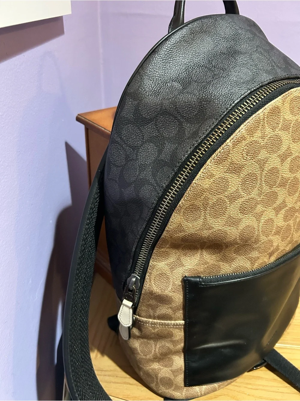 Coach Signature Metropolitan Canvas Leather Backpack in Brown/Black Unisex